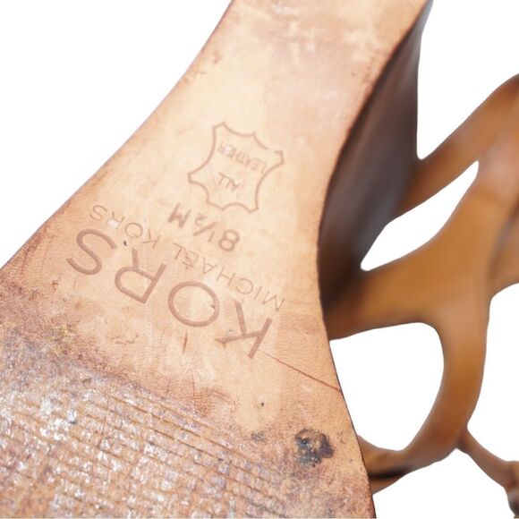 Michael Kors Wooden Tan Leather Platform Wedges, Size 8.5 - Picture 9 of 11
